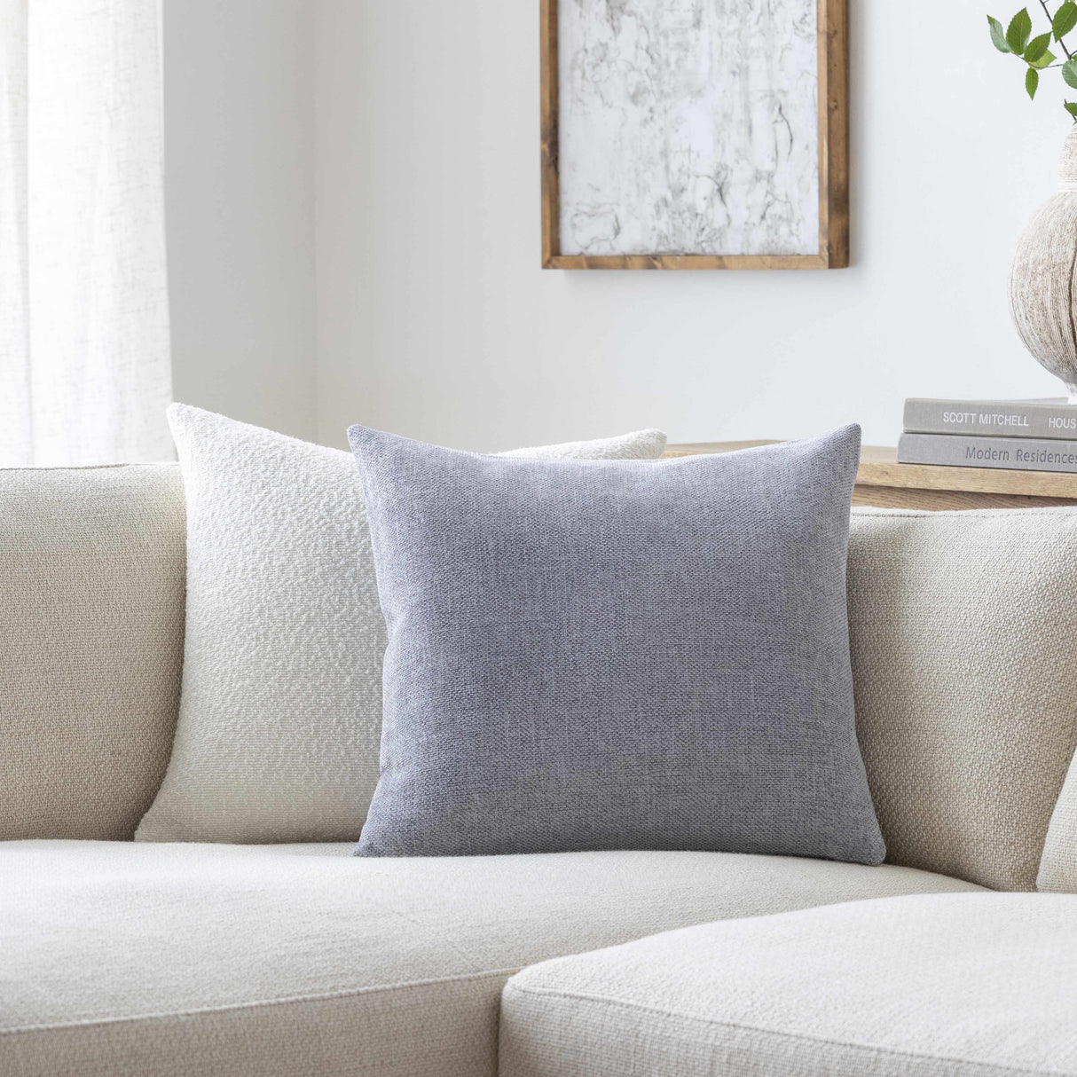 Reijo Silver & Blue Linen Look Accent Pillow