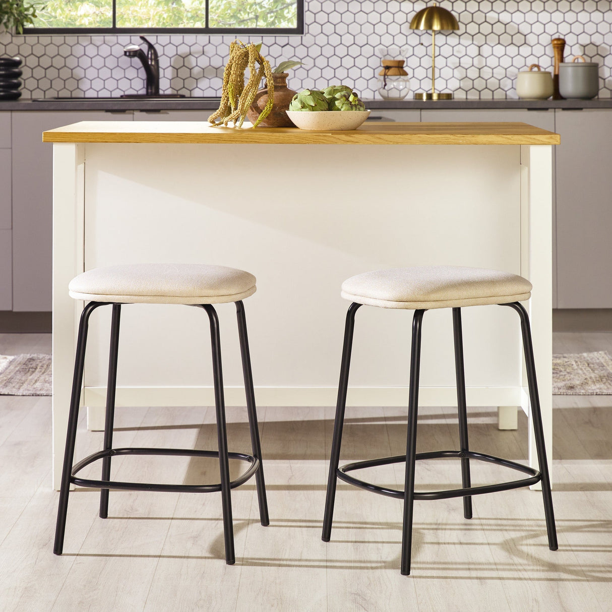 Roan Counter Stool with Upholstered Seat, Set of 2