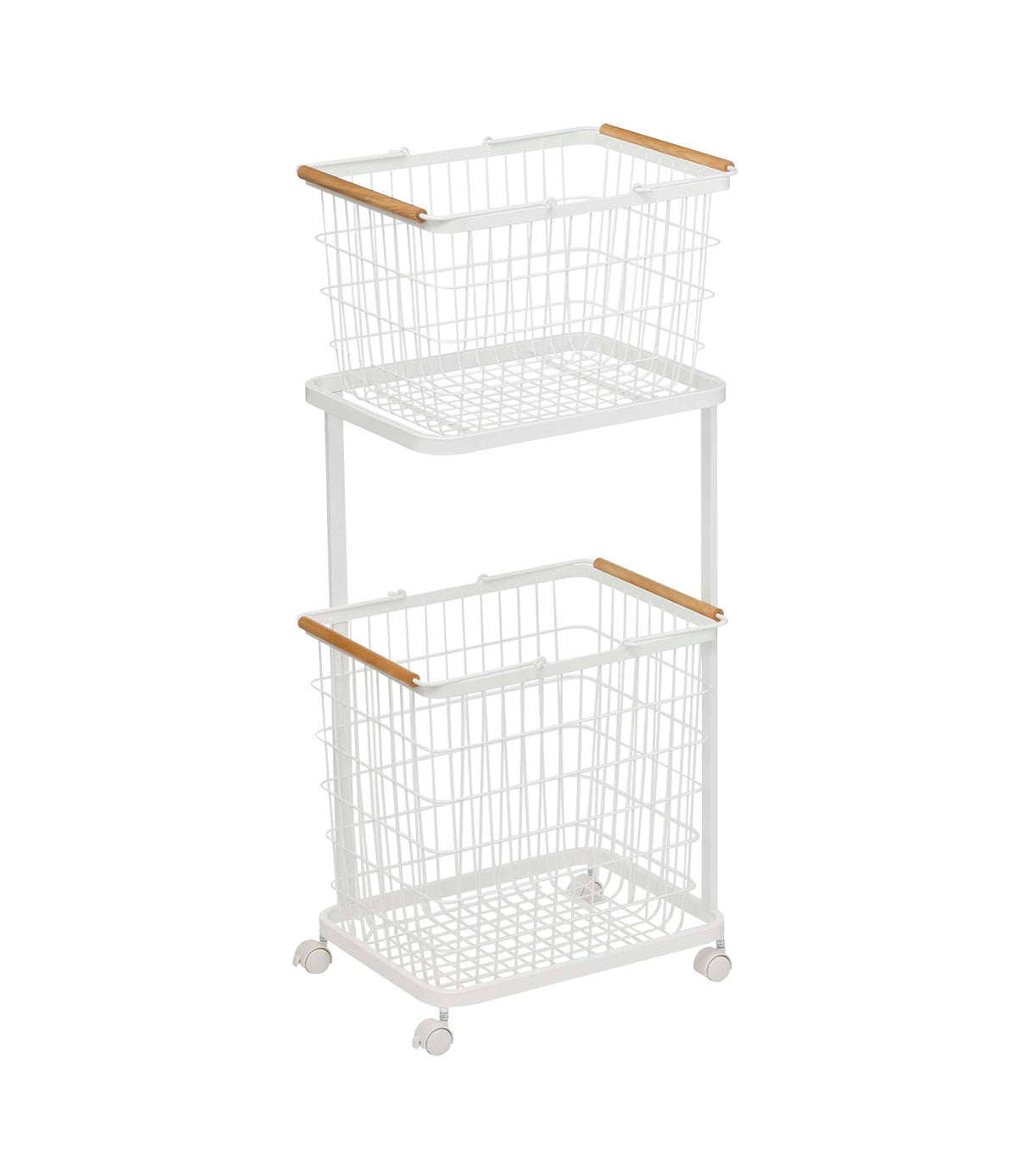 Rolling Laundry Cart + Wire Baskets - Steel + Wood