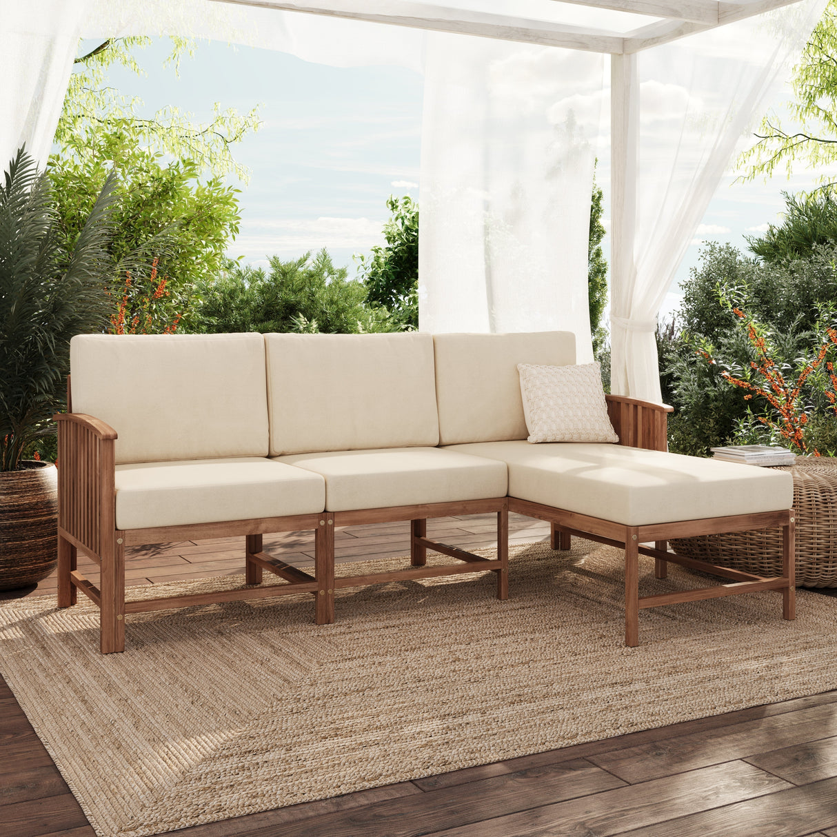 Rousseau Modern Wood Outdoor 3-Piece Sectional Set