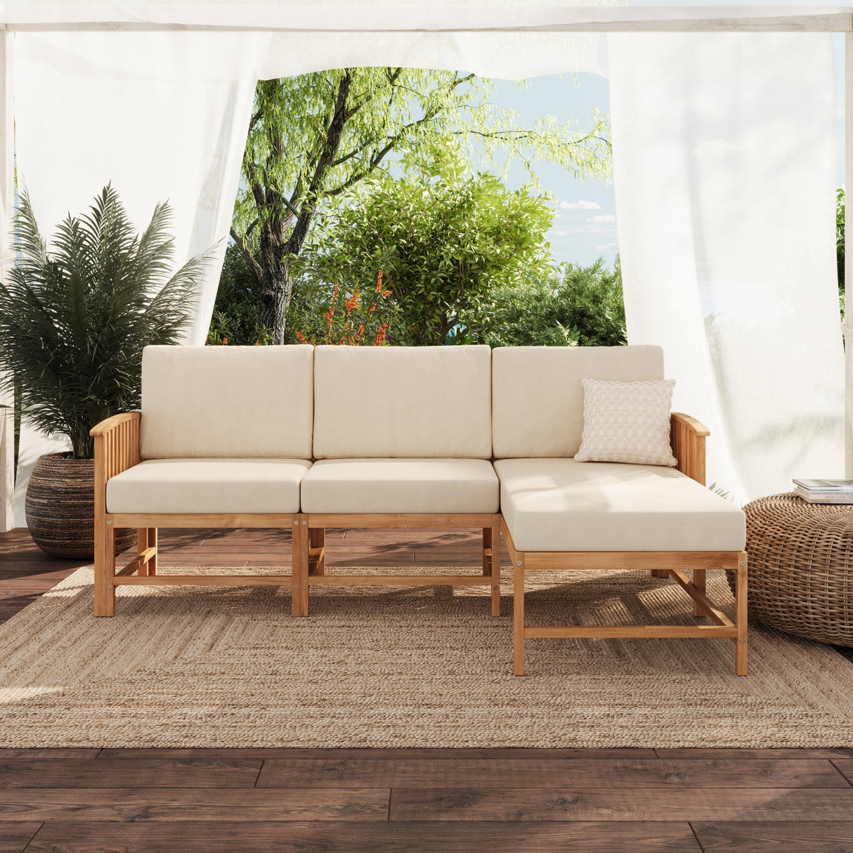 Rousseau Modern Wood Outdoor 3-Piece Sectional Set