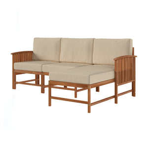 Rousseau Modern Wood Outdoor 3-Piece Sectional Set