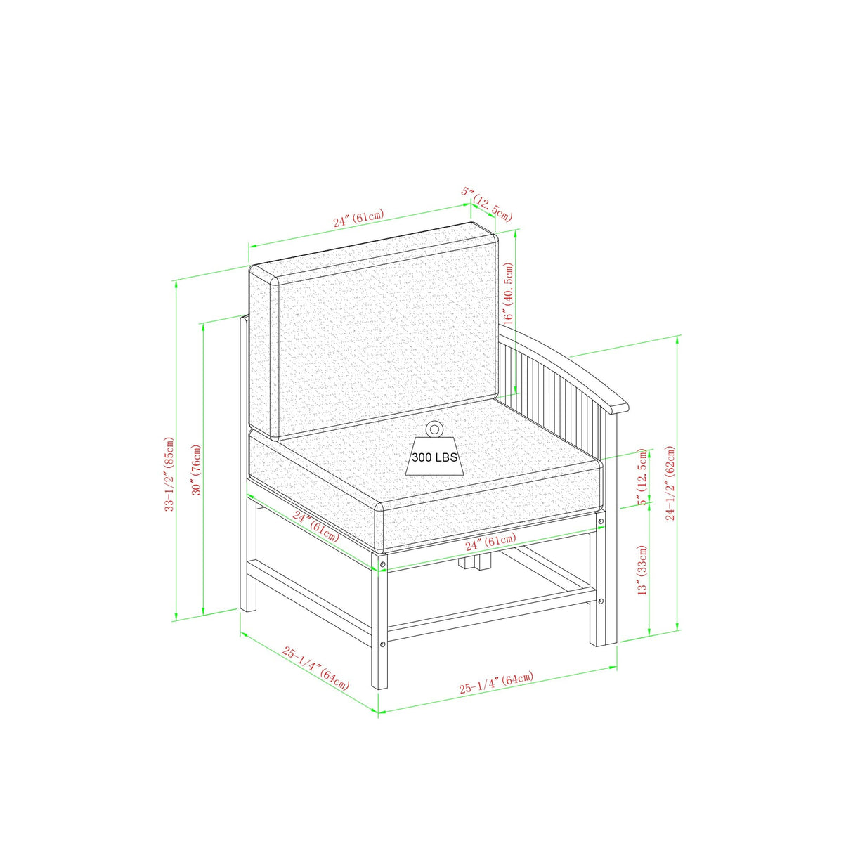 Rousseau Modern Wood Outdoor 5-Piece Sectional Set