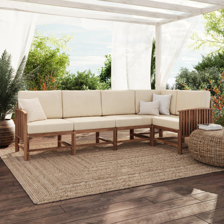 Rousseau Modern Wood Outdoor 5-Piece Sectional Set