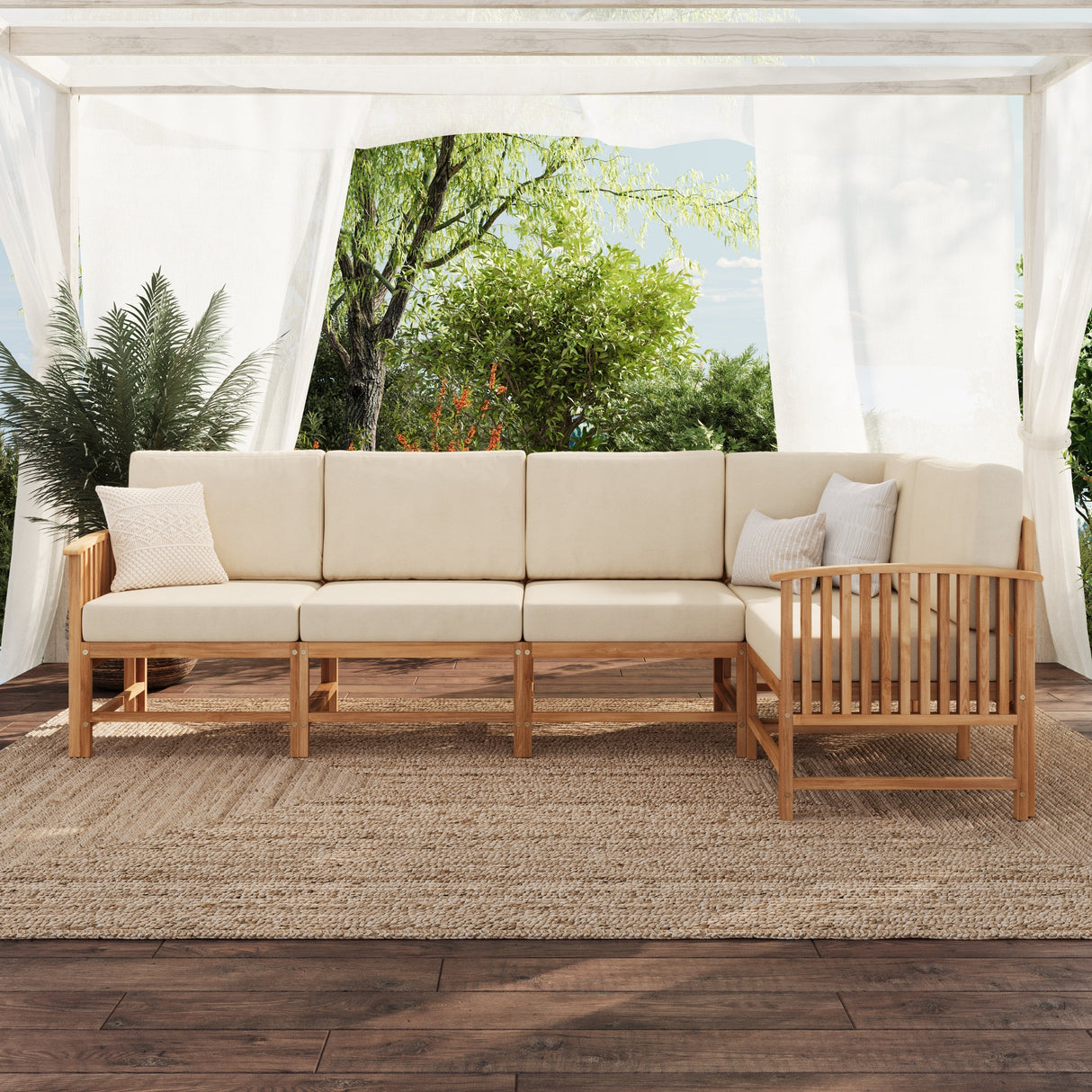 Rousseau Modern Wood Outdoor 5-Piece Sectional Set