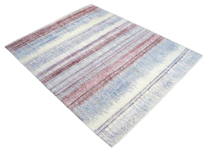 Rust, Blue and Beige 8x10 Rug Modern Hand made Hand-spun wool and Handspun Bamboo Silk Area Rug| The Rug Decor | TRD2095810