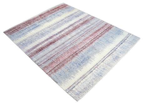 Rust, Blue and Beige 8x10 Rug Modern Hand made Hand-spun wool and Handspun Bamboo Silk Area Rug| The Rug Decor | TRD2095810