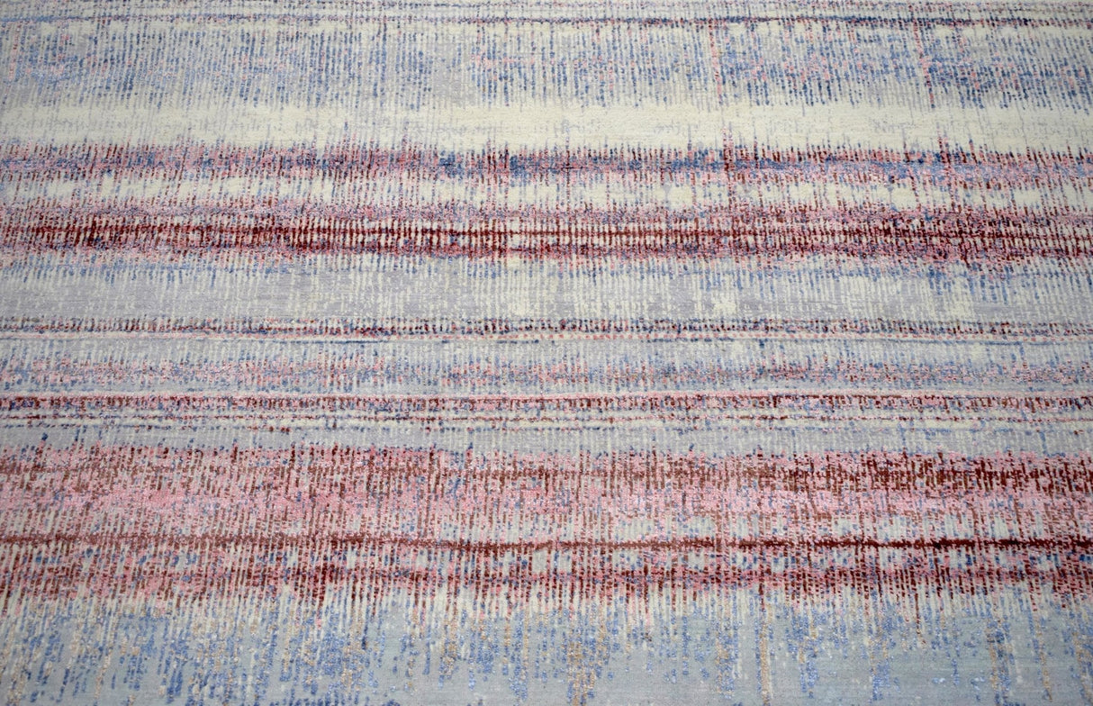 Rust, Blue and Beige 8x10 Rug Modern Hand made Hand-spun wool and Handspun Bamboo Silk Area Rug| The Rug Decor | TRD2095810