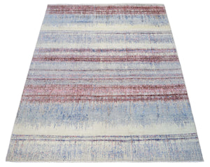 Rust, Blue and Beige 8x10 Rug Modern Hand made Hand-spun wool and Handspun Bamboo Silk Area Rug| The Rug Decor | TRD2095810