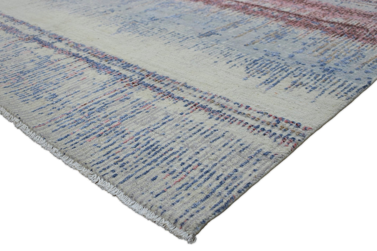 Rust, Blue and Beige 8x10 Rug Modern Hand made Hand-spun wool and Handspun Bamboo Silk Area Rug| The Rug Decor | TRD2095810