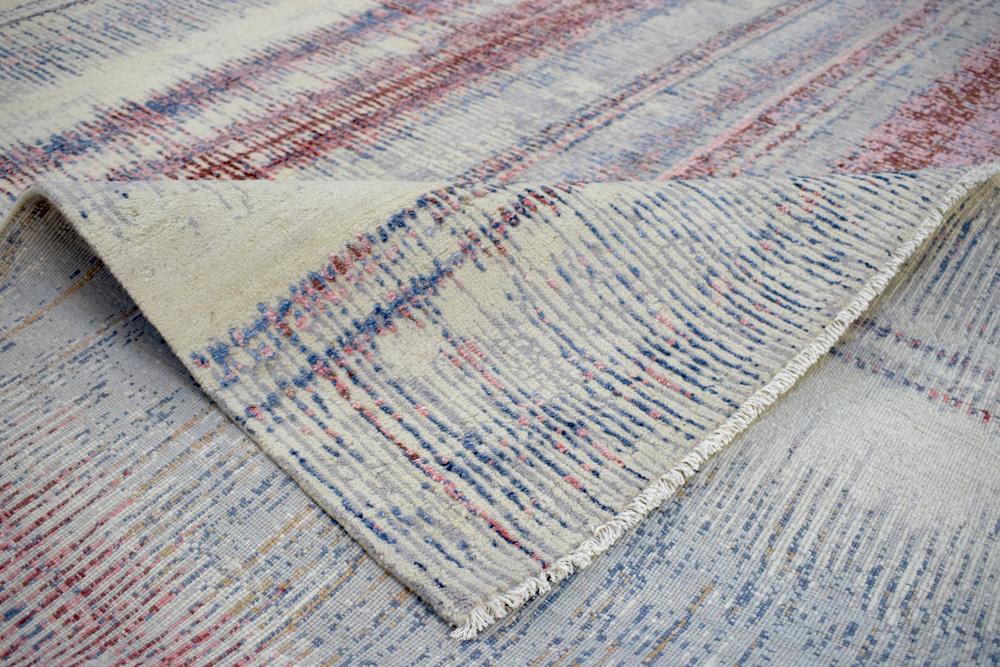 Rust, Blue and Beige 8x10 Rug Modern Hand made Hand-spun wool and Handspun Bamboo Silk Area Rug| The Rug Decor | TRD2095810