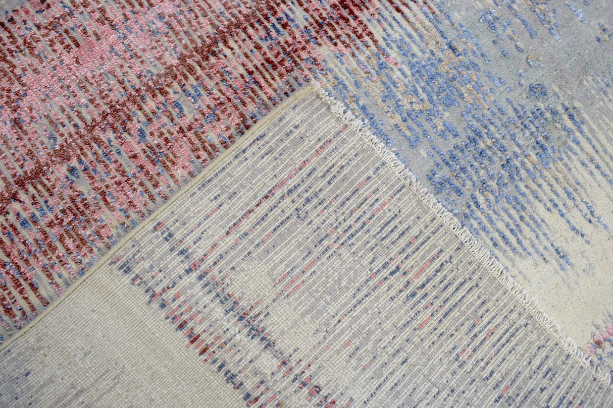 Rust, Blue and Beige 8x10 Rug Modern Hand made Hand-spun wool and Handspun Bamboo Silk Area Rug| The Rug Decor | TRD2095810