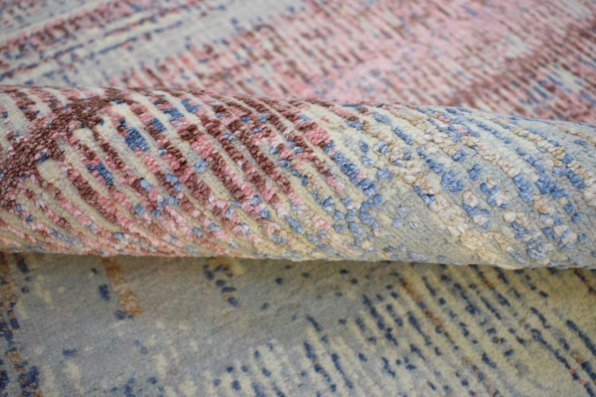 Rust, Blue and Beige 8x10 Rug Modern Hand made Hand-spun wool and Handspun Bamboo Silk Area Rug| The Rug Decor | TRD2095810