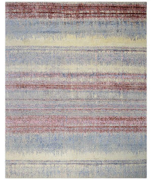 Rust, Blue and Beige 8x10 Rug Modern Hand made Hand-spun wool and Handspun Bamboo Silk Area Rug| The Rug Decor | TRD2095810