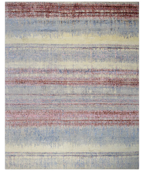 Rust, Blue and Beige 8x10 Rug Modern Hand made Hand-spun wool and Handspun Bamboo Silk Area Rug| The Rug Decor | TRD2095810
