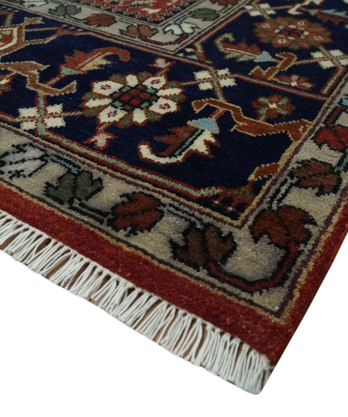 Rust, Blue and Beige Hand Knotted Antique 8x10 Traditional Wool Rug