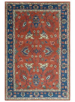 Rust, Blue and Beige Hand Knotted Oriental Oushak Multi Size wool Area Rug