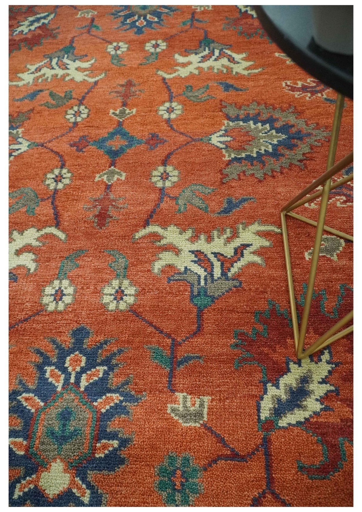 Rust, Blue and Beige Hand Knotted Oriental Oushak Multi Size wool Area Rug