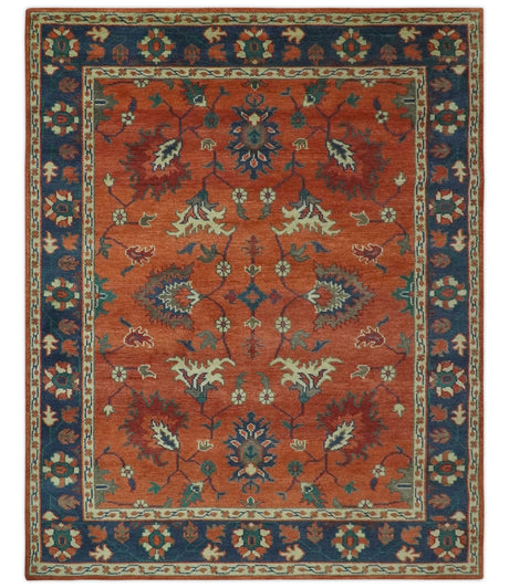 Rust, Blue and Beige Hand Knotted Oriental Oushak Multi Size wool Area Rug