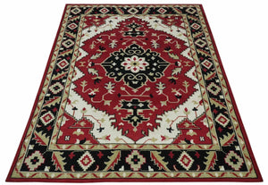 Rust, Ivory, Black and Beige Hand Knotted Traditional Heriz Multi Size wool area Rug