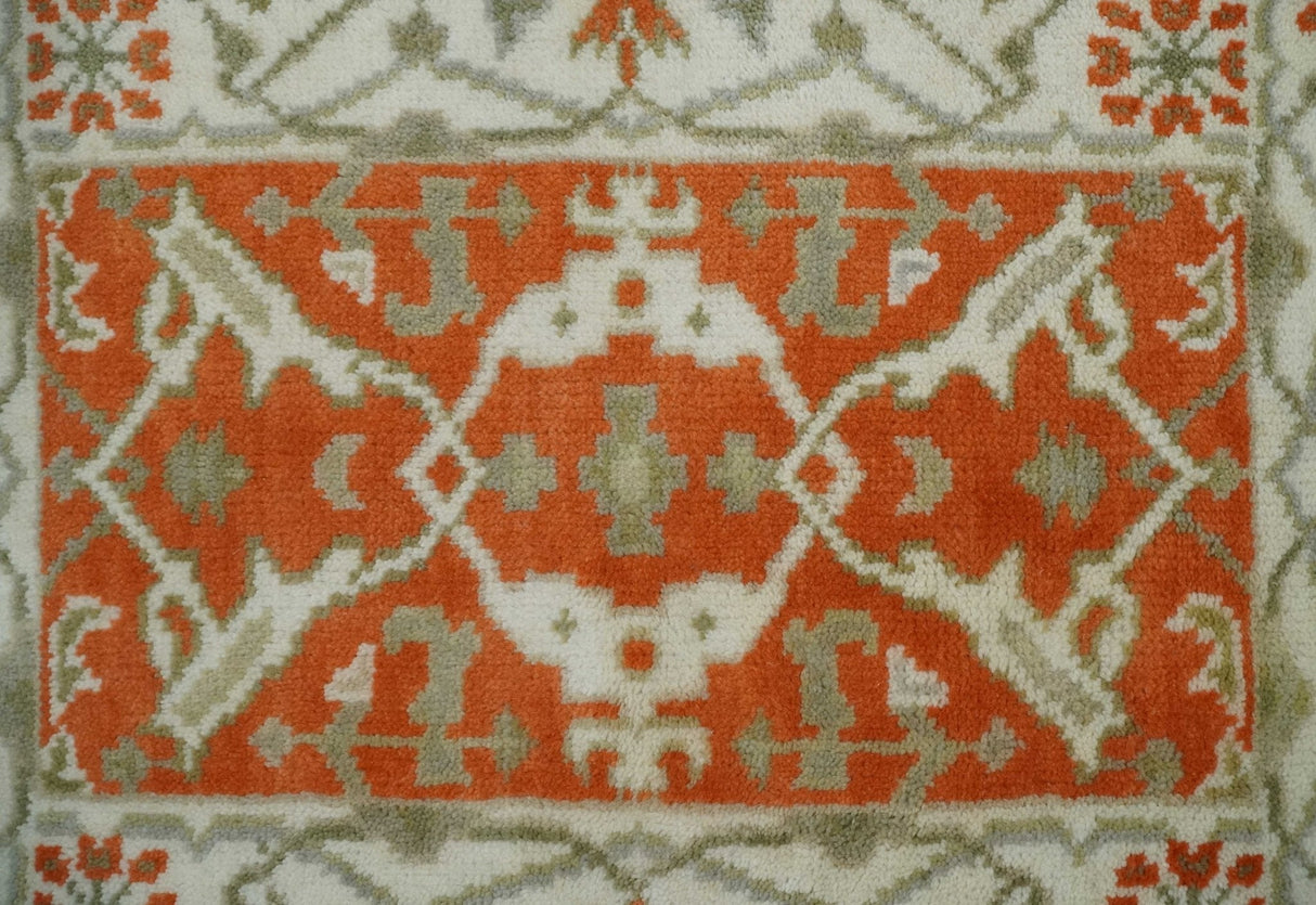 Rust, Ivory and Olive hand knotted 2x3 Oriental Oushak Wool Area Rug