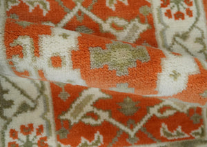 Rust, Ivory and Olive hand knotted 2x3 Oriental Oushak Wool Area Rug