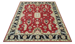 Rust, Olive and Black 8x10 Hand Knotted Traditional Oriental Wool Area Rug