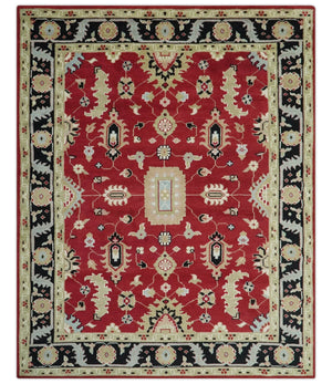 Rust, Olive and Black 8x10 Hand Knotted Traditional Oriental Wool Area Rug
