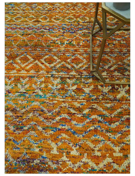 Rust and Beige 5.6x8.6 Contemporary Southwestern Tribal Trellis Recycled silk Rug