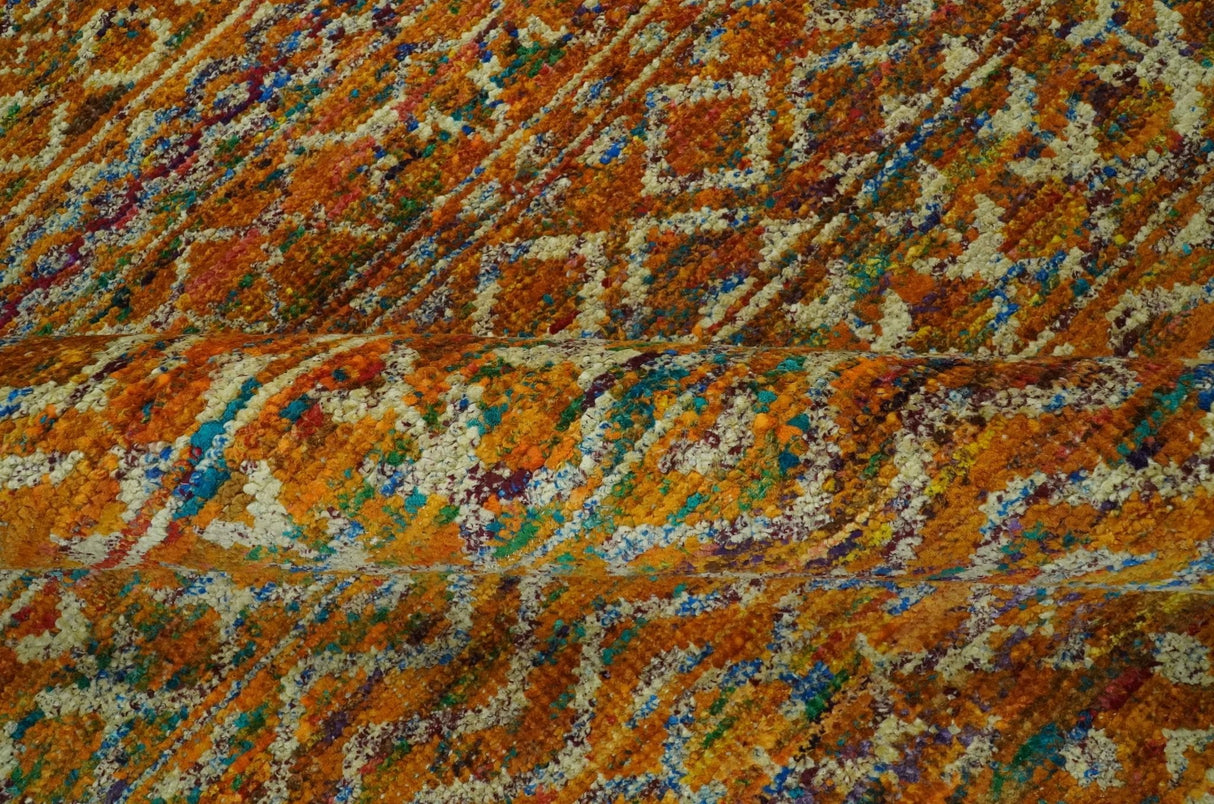 Rust and Beige 5.6x8.6 Contemporary Southwestern Tribal Trellis Recycled silk Rug