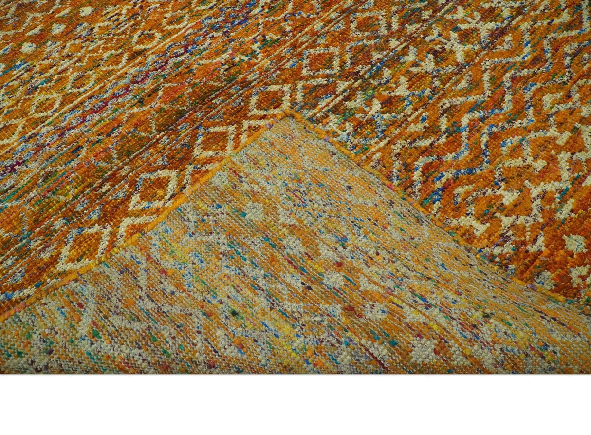 Rust and Beige 5.6x8.6 Contemporary Southwestern Tribal Trellis Recycled silk Rug