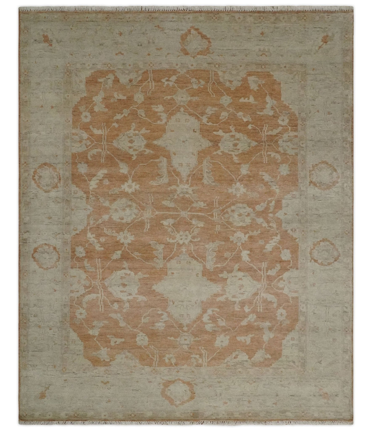 Rust and Beige Hand knotted Oriental Oushak 8x10 wool Area Rug