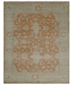 Rust and Beige Hand knotted Oriental Oushak 8x10 wool Area Rug