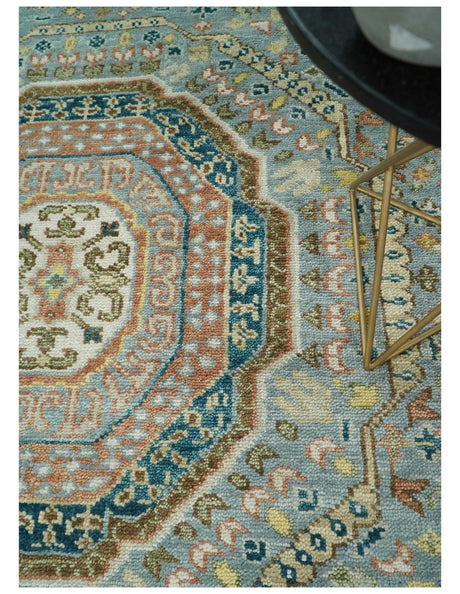 Rust and Blue Hand Knotted traditional Antique look Turkish Mamluk Living Room Multi Size wool Area Rug