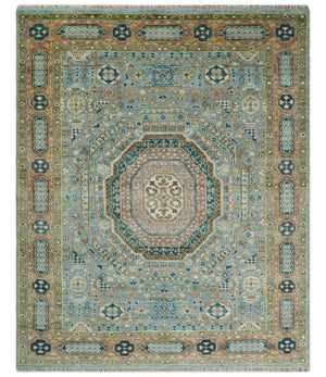 Rust and Blue Hand Knotted traditional Antique look Turkish Mamluk Living Room Multi Size wool Area Rug