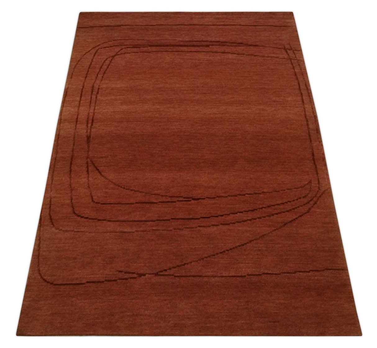 Rust and Brown Modern Stripes Design Hand loom 4x6 wool Area Rug