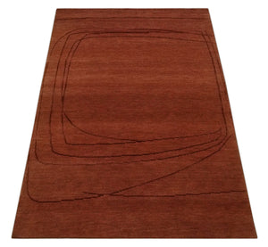 Rust and Brown Modern Stripes Design Hand loom 4x6 wool Area Rug