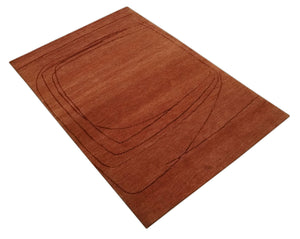 Rust and Brown Modern Stripes Design Hand loom 4x6 wool Area Rug