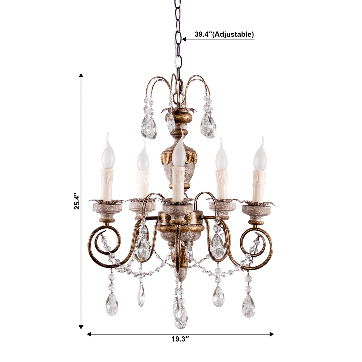 Samiyah 5-Light Rustic Gold Crystal Chandelier