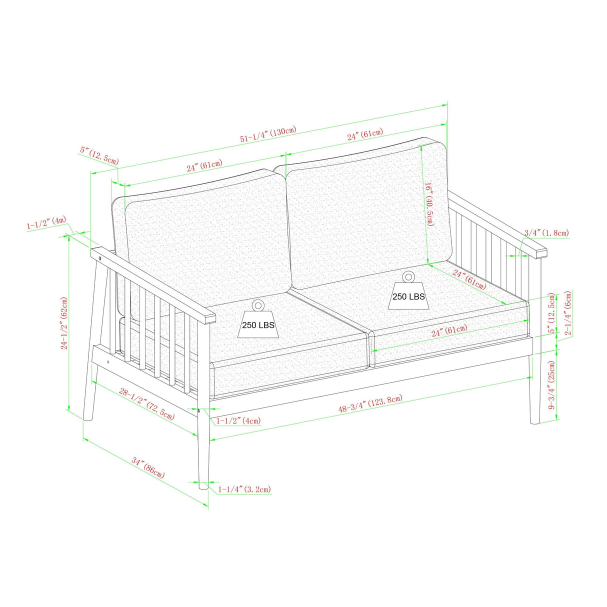 Sedona Modern Wood Spindle Patio Loveseat