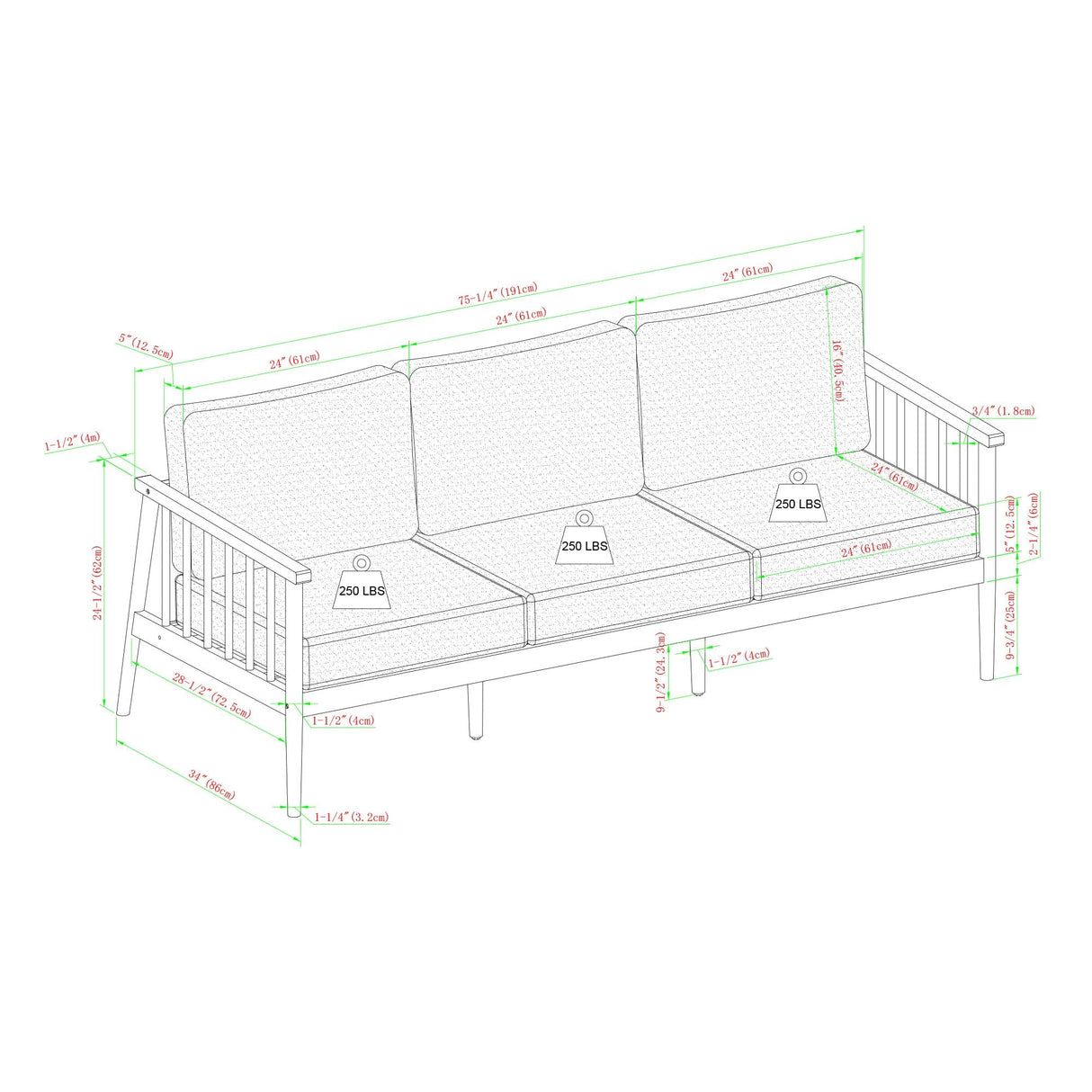 Sedona Modern Wood Spindle Patio Sofa