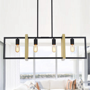 Seppo 4-Light Matt Black and Golden Kitchen Island Pendant