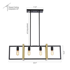 Seppo 4-Light Matt Black and Golden Kitchen Island Pendant