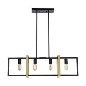 Seppo 4-Light Matt Black and Golden Kitchen Island Pendant