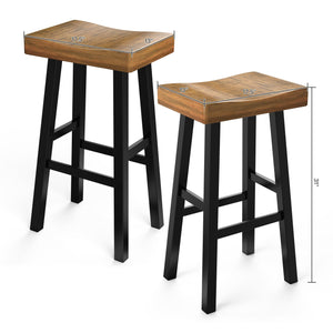 Set of 2 Farmhouse Solid Wood Bar Stools - Backless Saddle Seat Counter Height Chairs for Kitchen Island, Breakfast Nook & Home Office