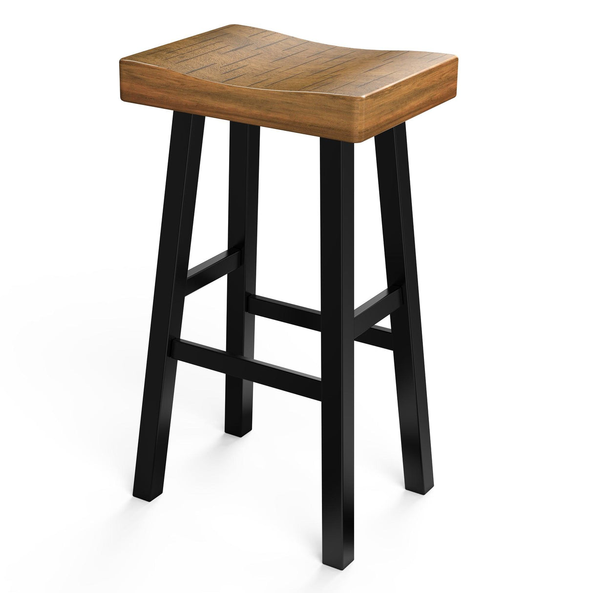 Set of 2 Farmhouse Solid Wood Bar Stools - Backless Saddle Seat Counter Height Chairs for Kitchen Island, Breakfast Nook & Home Office