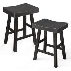 Set of 2 Farmhouse Solid Wood Bar Stools - Backless Saddle Seat Counter Height Chairs for Kitchen Island, Breakfast Nook & Home Office