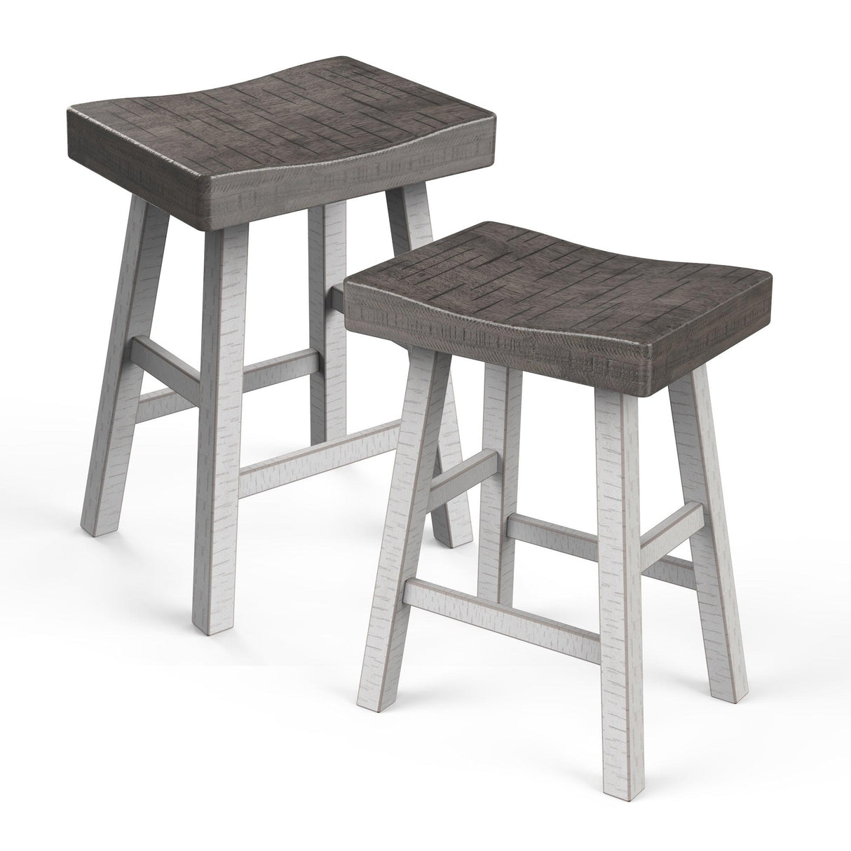 Set of 2 Farmhouse Solid Wood Bar Stools - Backless Saddle Seat Counter Height Chairs for Kitchen Island, Breakfast Nook & Home Office