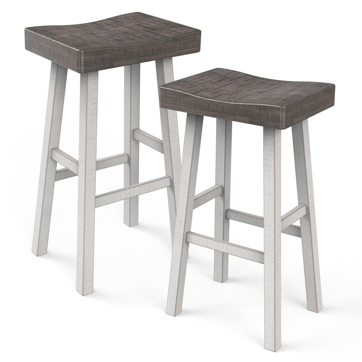 Set of 2 Farmhouse Solid Wood Bar Stools - Backless Saddle Seat Counter Height Chairs for Kitchen Island, Breakfast Nook & Home Office