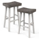 Set of 2 Farmhouse Solid Wood Bar Stools - Backless Saddle Seat Counter Height Chairs for Kitchen Island, Breakfast Nook & Home Office